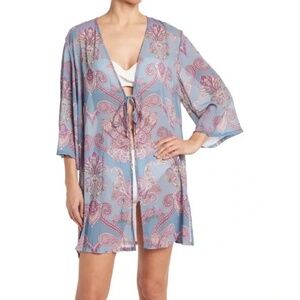 Laundry By Shelli Segal Paisley Print Tie Front Duster Swim Cover